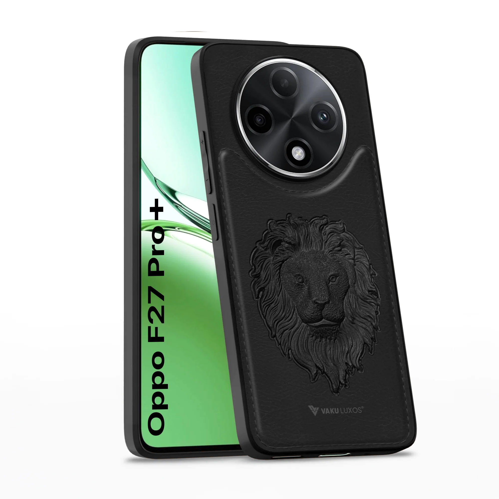 Vaku ® Oppo F27 Pro Plus 5G Lion Embossed Luxury Designer Leather Back Cover
