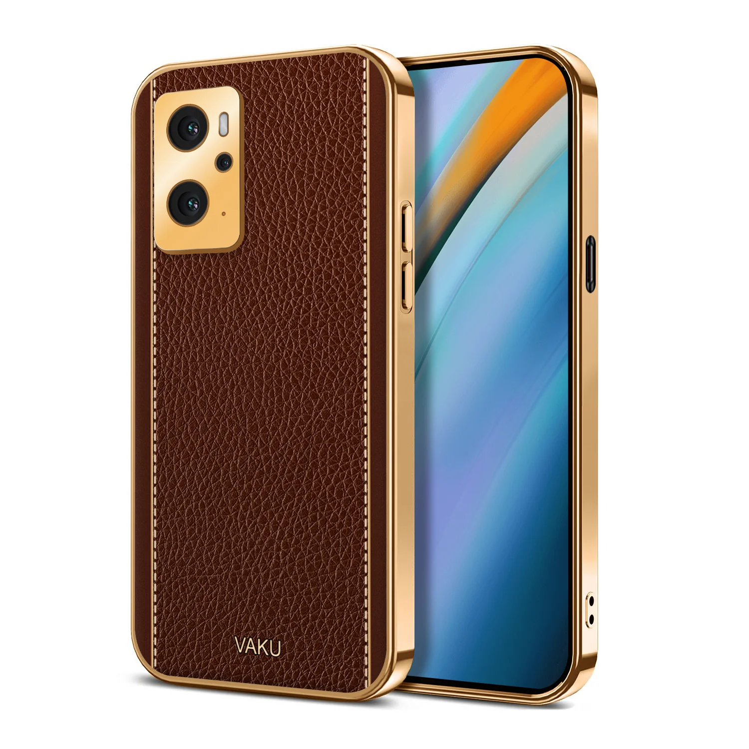 VakuĀ® Oppo K10 4G Luxemberg Series Leather Stitched Gold Electroplated Soft TPU Back Cover - Image 11