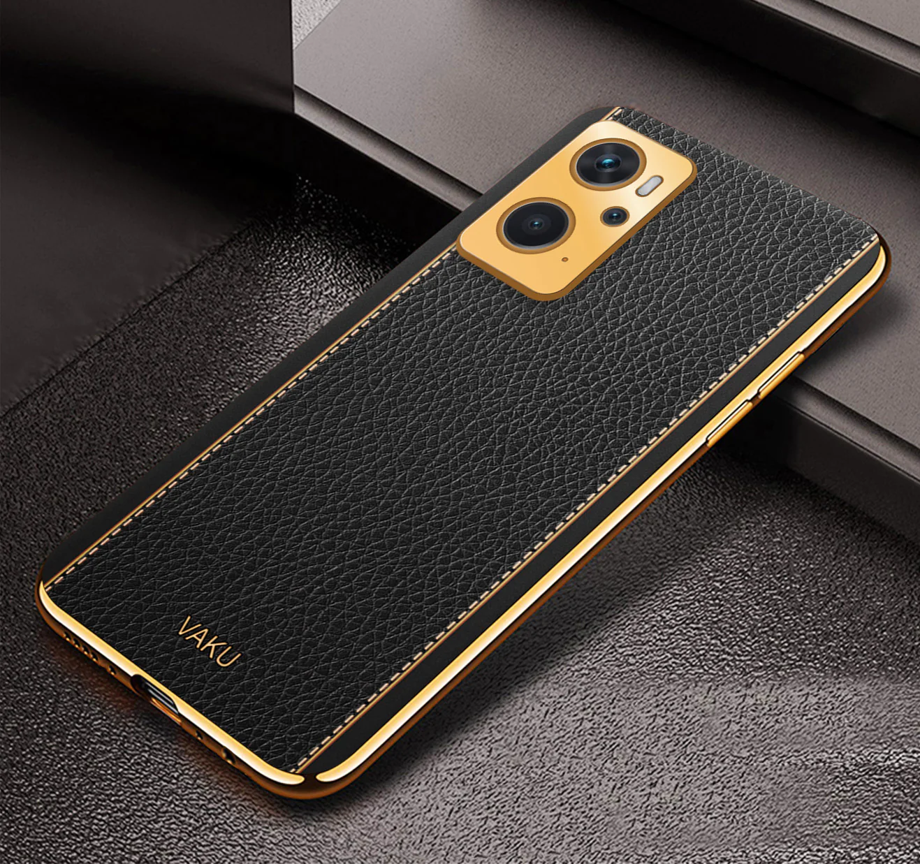 VakuĀ® Oppo K10 4G Luxemberg Series Leather Stitched Gold Electroplated Soft TPU Back Cover - Image 6