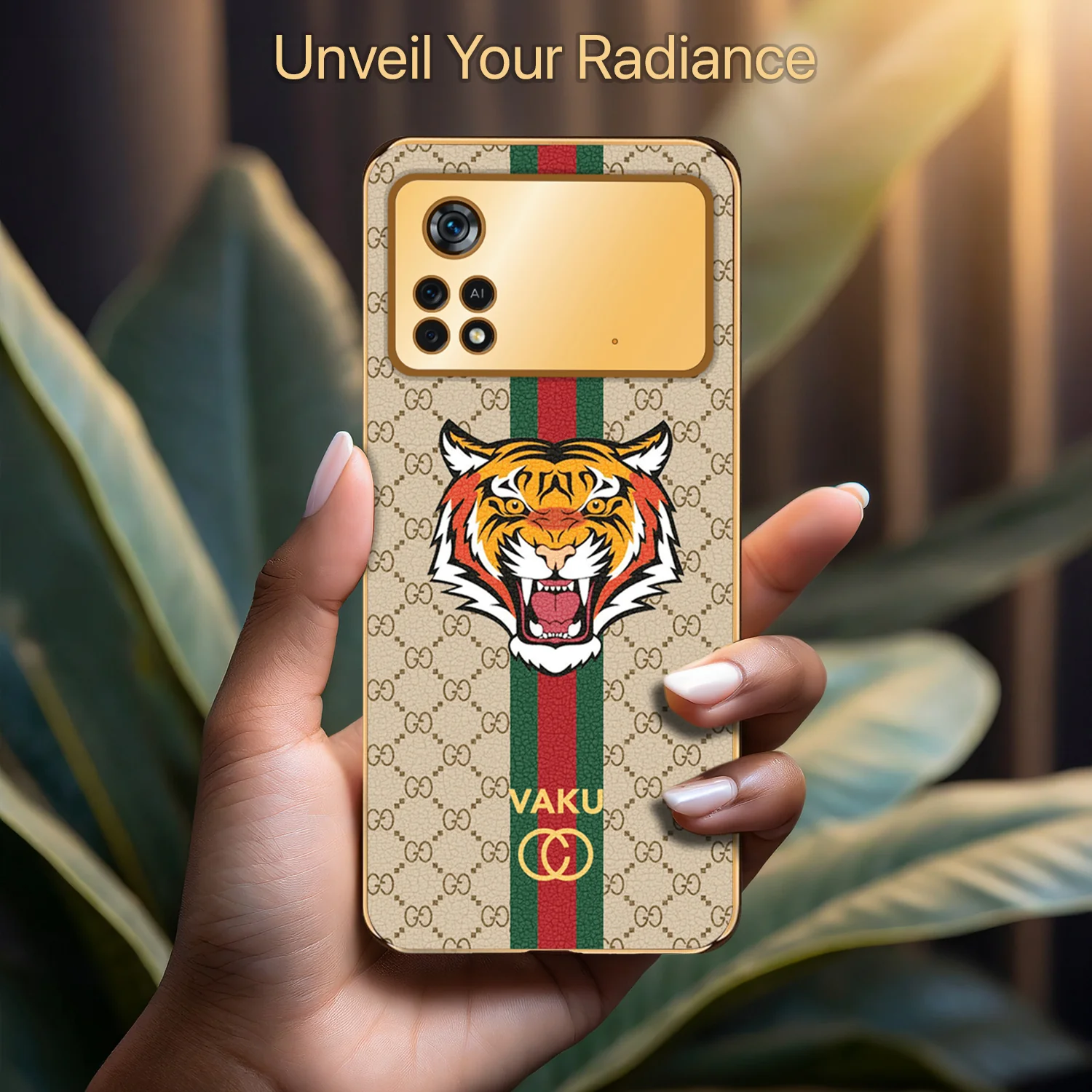 Vaku ® Xiaomi Poco M4 Pro Lynx Designer Leather Pattern Gold Electroplated Soft TPU Back Cover Case - Image 18