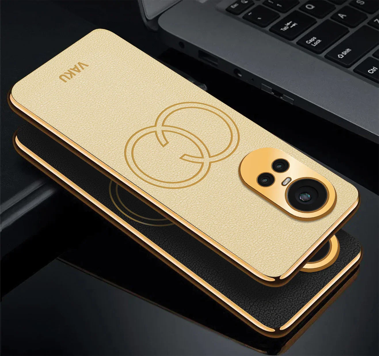 VakuĀ® Oppo Reno10 5G Skylar Leather Pattern Gold Electroplated Soft TPU Back Cover - Image 7