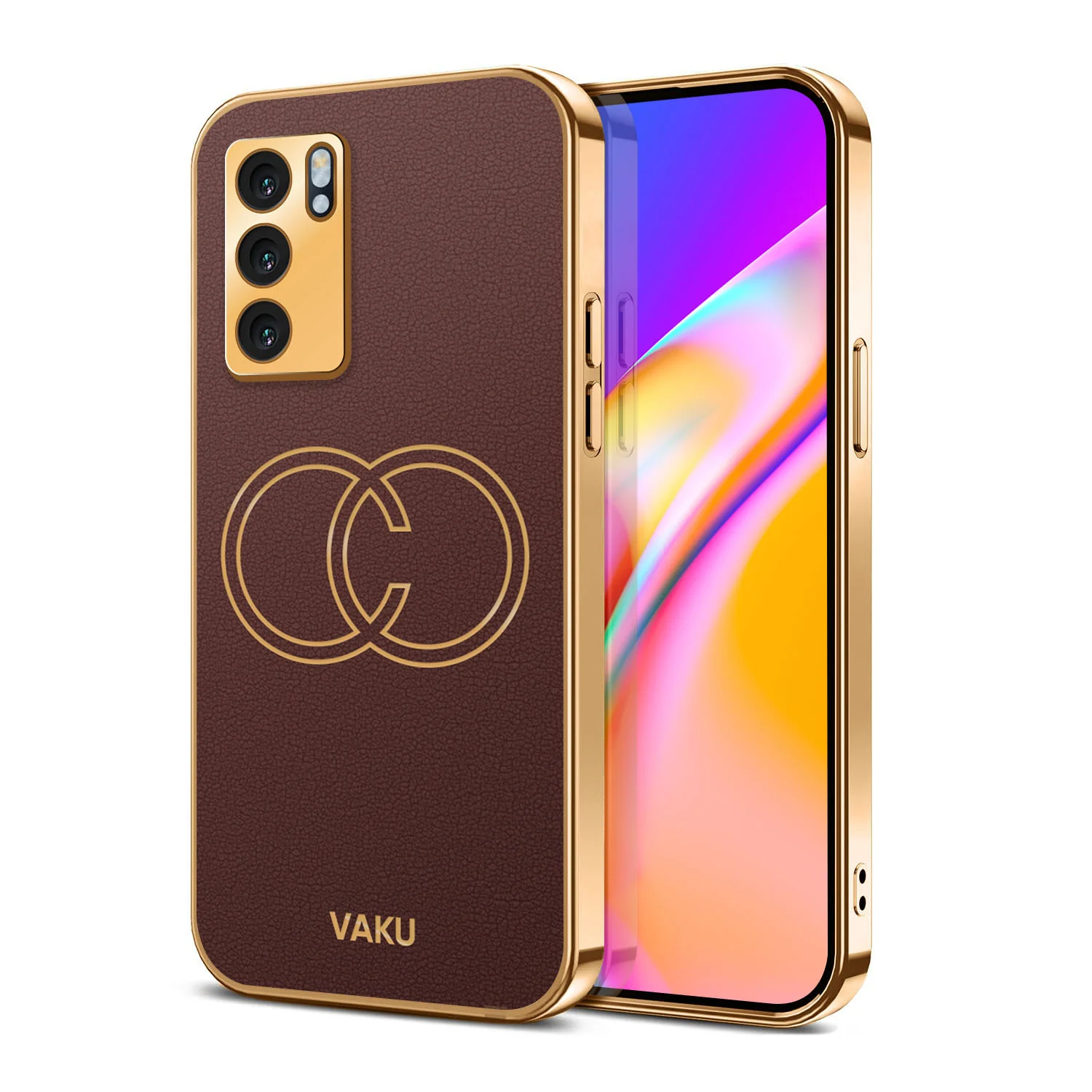 VakuĀ® Oppo Reno6 5G Skylar Leather Pattern Gold Electroplated Soft TPU Back Cover - Image 7
