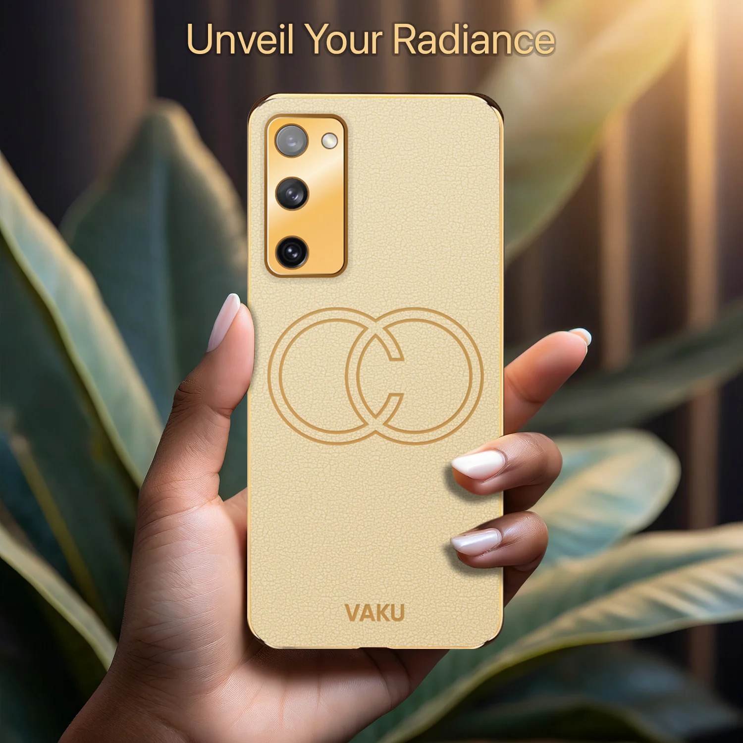 Vaku® Samsung Galaxy S20 FE Skylar Leather Pattern Gold Electroplated Soft TPU Back Cover - Image 6