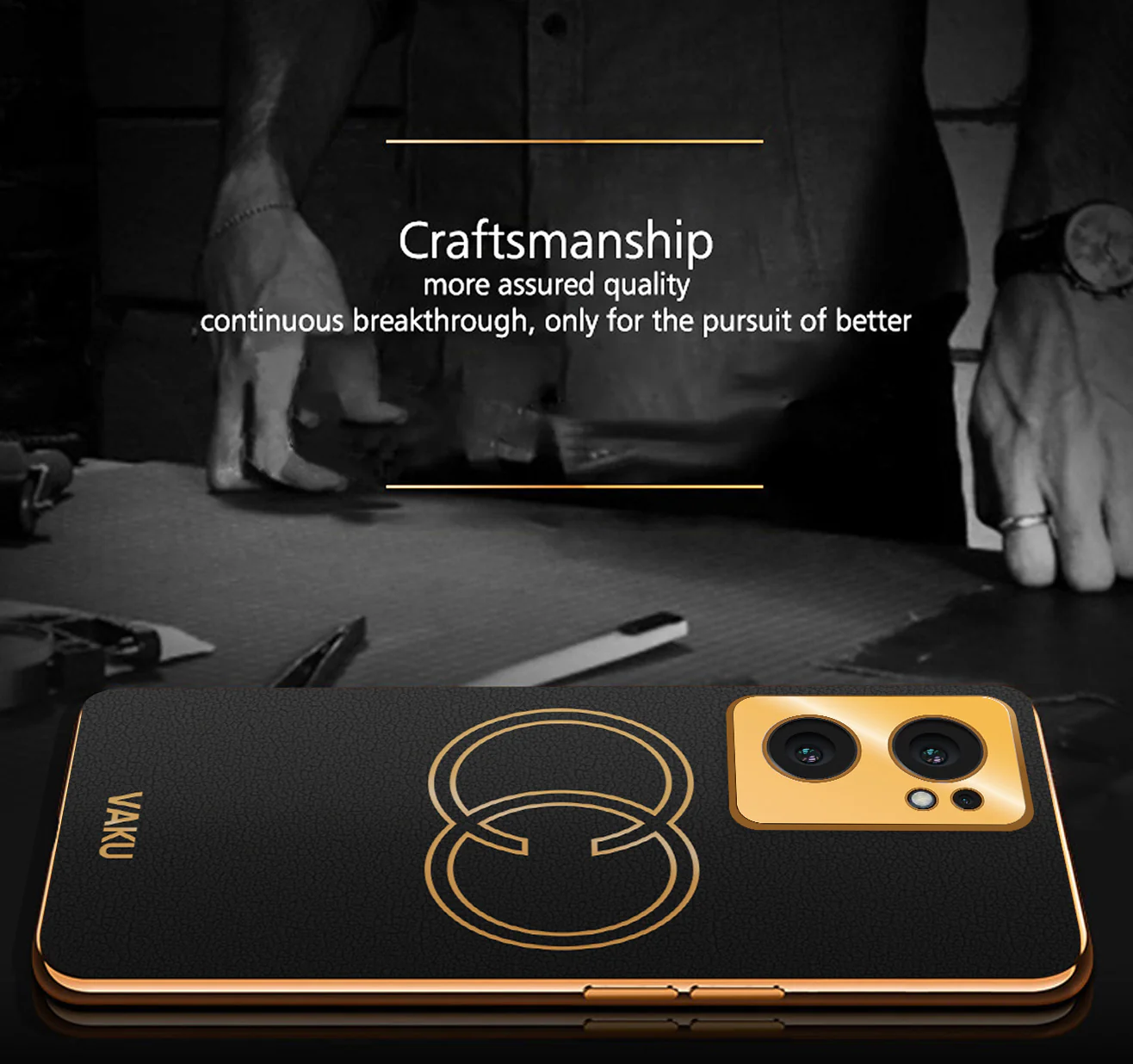 VakuĀ® Oppo Reno7 5G Skylar Leather Pattern Gold Electroplated Soft TPU Back Cover - Image 8