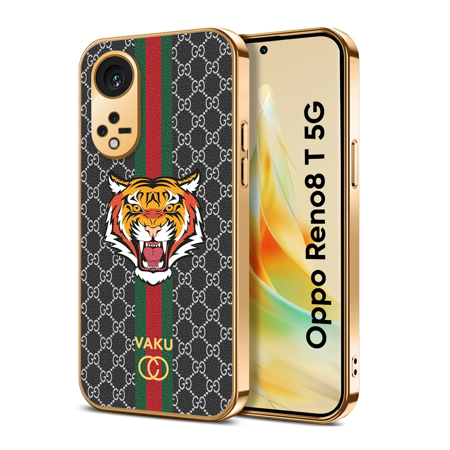VakuĀ® Oppo Reno8T 5G Lynx Designer Leather Pattern Gold Electroplated Soft TPU Back Cover Case - Image 10
