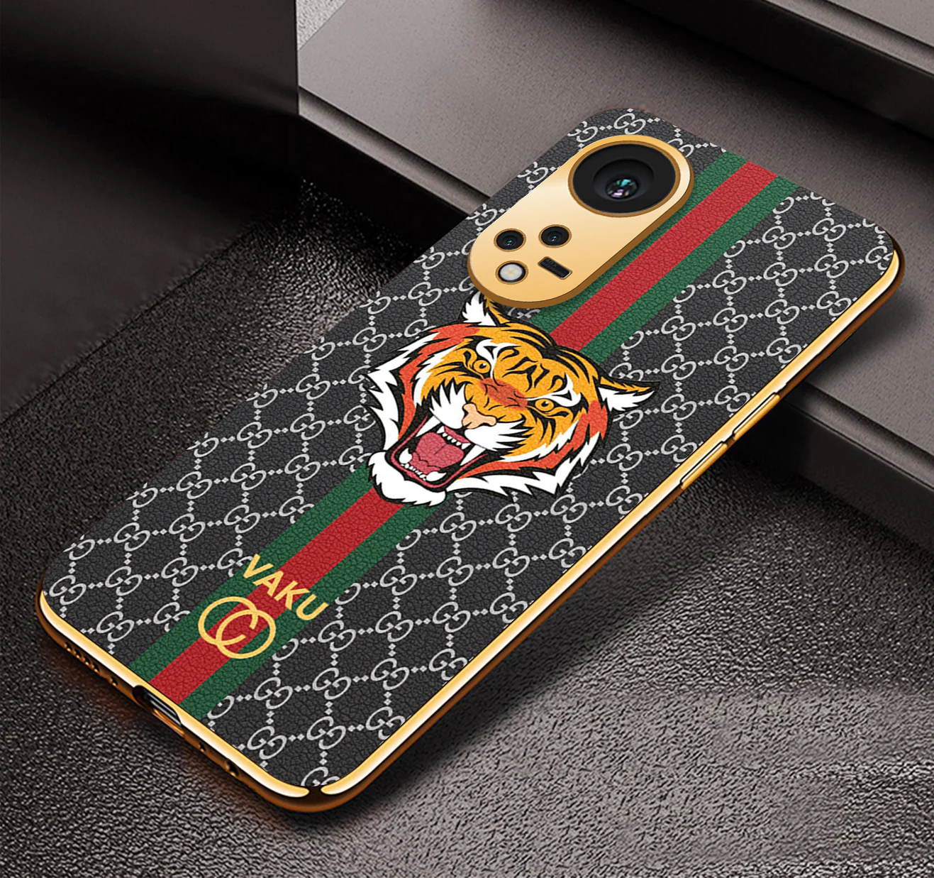 VakuĀ® Oppo Reno8T 5G Lynx Designer Leather Pattern Gold Electroplated Soft TPU Back Cover Case - Image 4