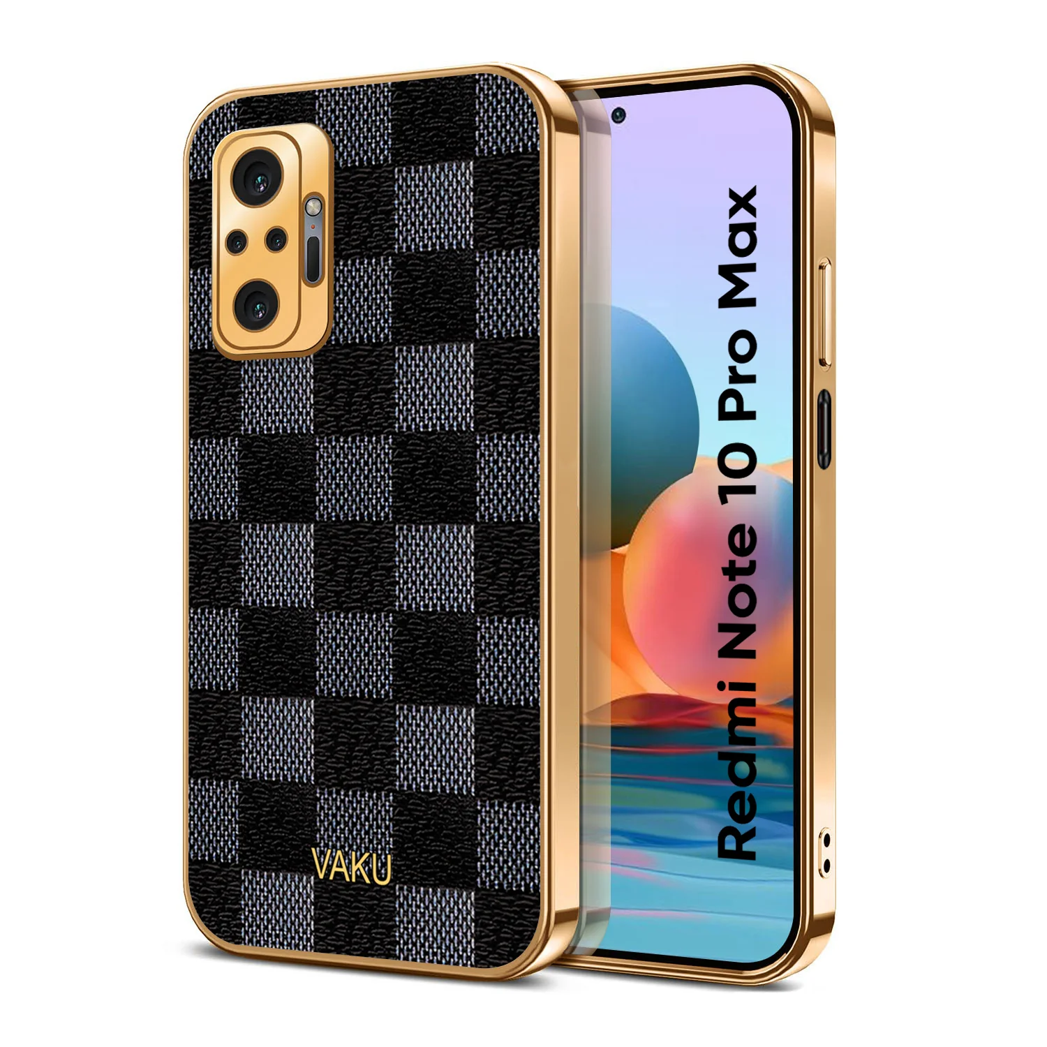 Vaku® Redmi Note 10 Pro Max Cheron Series Leather Stitched Gold Electroplated Soft TPU Back Cover - Image 2
