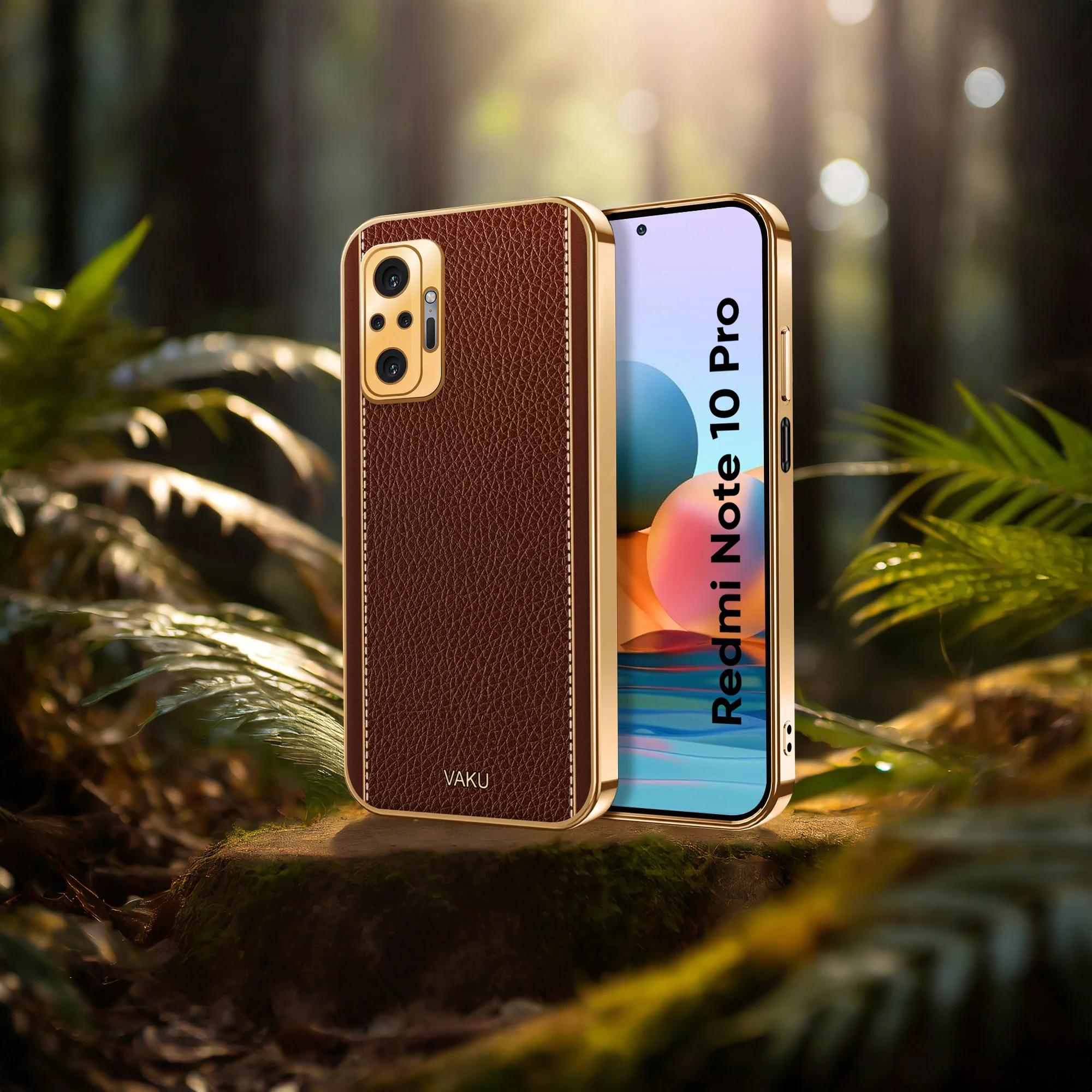 VakuĀ® Redmi Note 10 Pro Max Luxemberg Leather Stitched Gold Electroplated Soft TPU Back Cover - Image 14