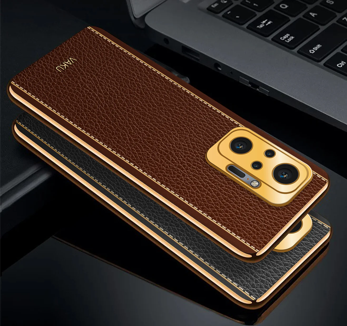 VakuĀ® Redmi Note 10 Pro Max Luxemberg Leather Stitched Gold Electroplated Soft TPU Back Cover - Image 3