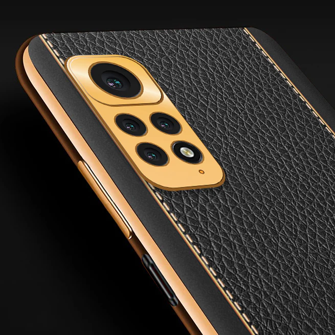 Vaku® Redmi Note 11 Luxemberg Series Leather Stitched Gold Electroplated Soft TPU Back Cover - Image 2