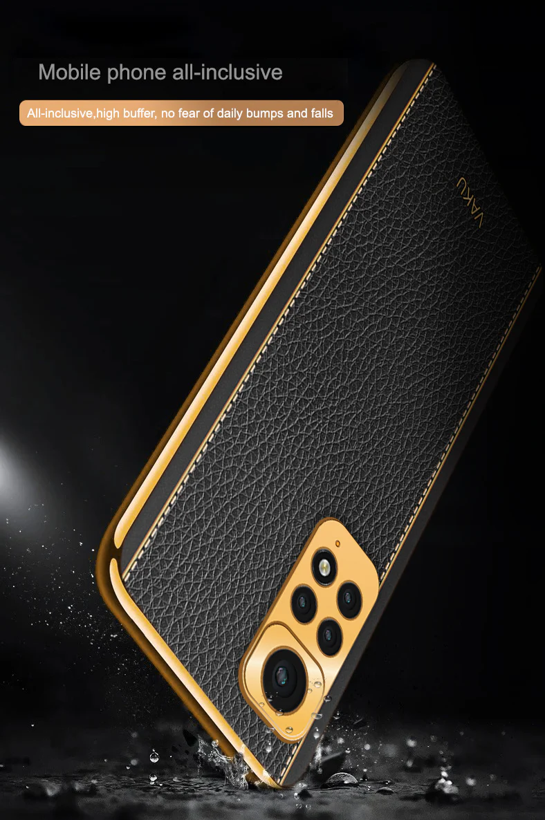 Vaku® Redmi Note 11S Luxemberg Series Leather Stitched Gold Electroplated Soft TPU Back Cover - Image 14
