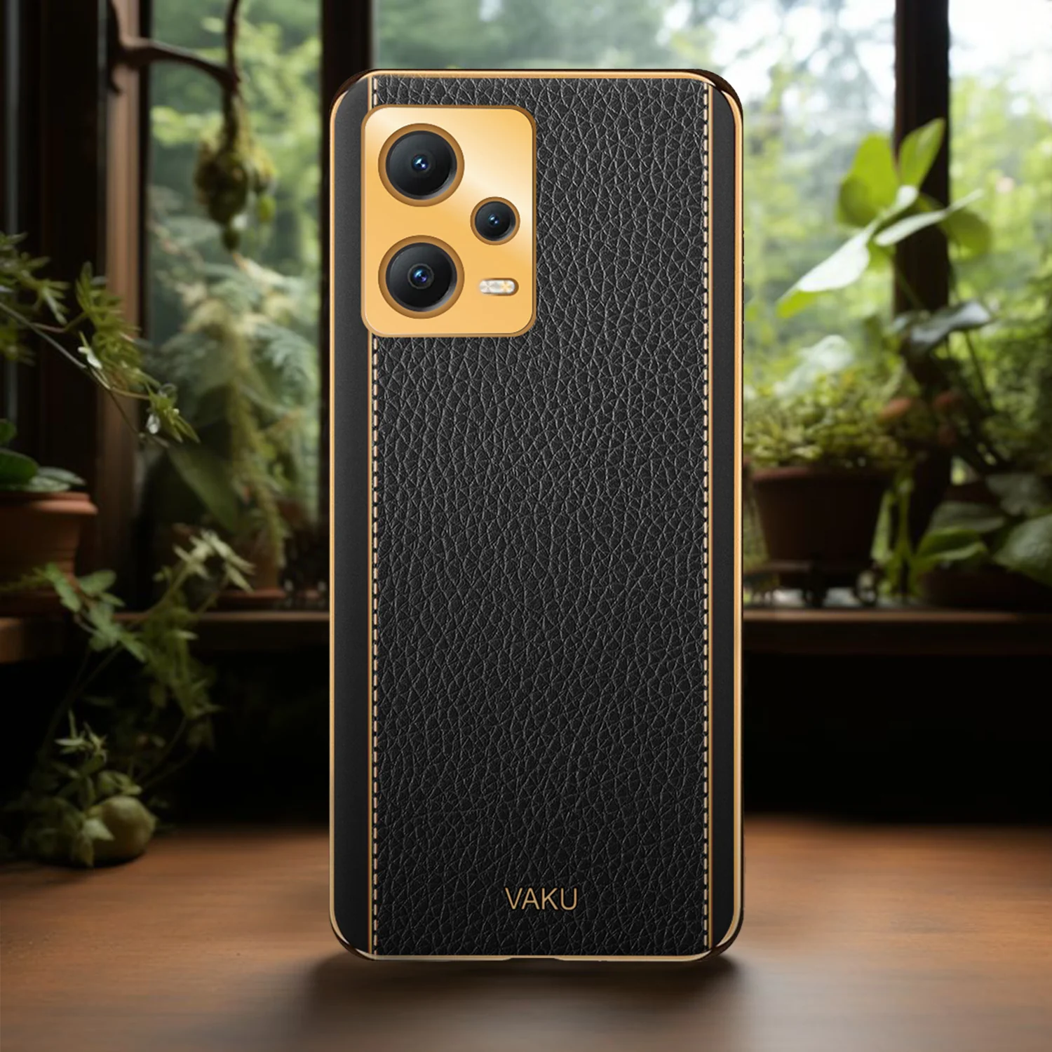 VakuĀ® Redmi Note 12 Pro Luxemberg Series Leather Stitched Gold Electroplated Soft TPU Back Cover - Image 11