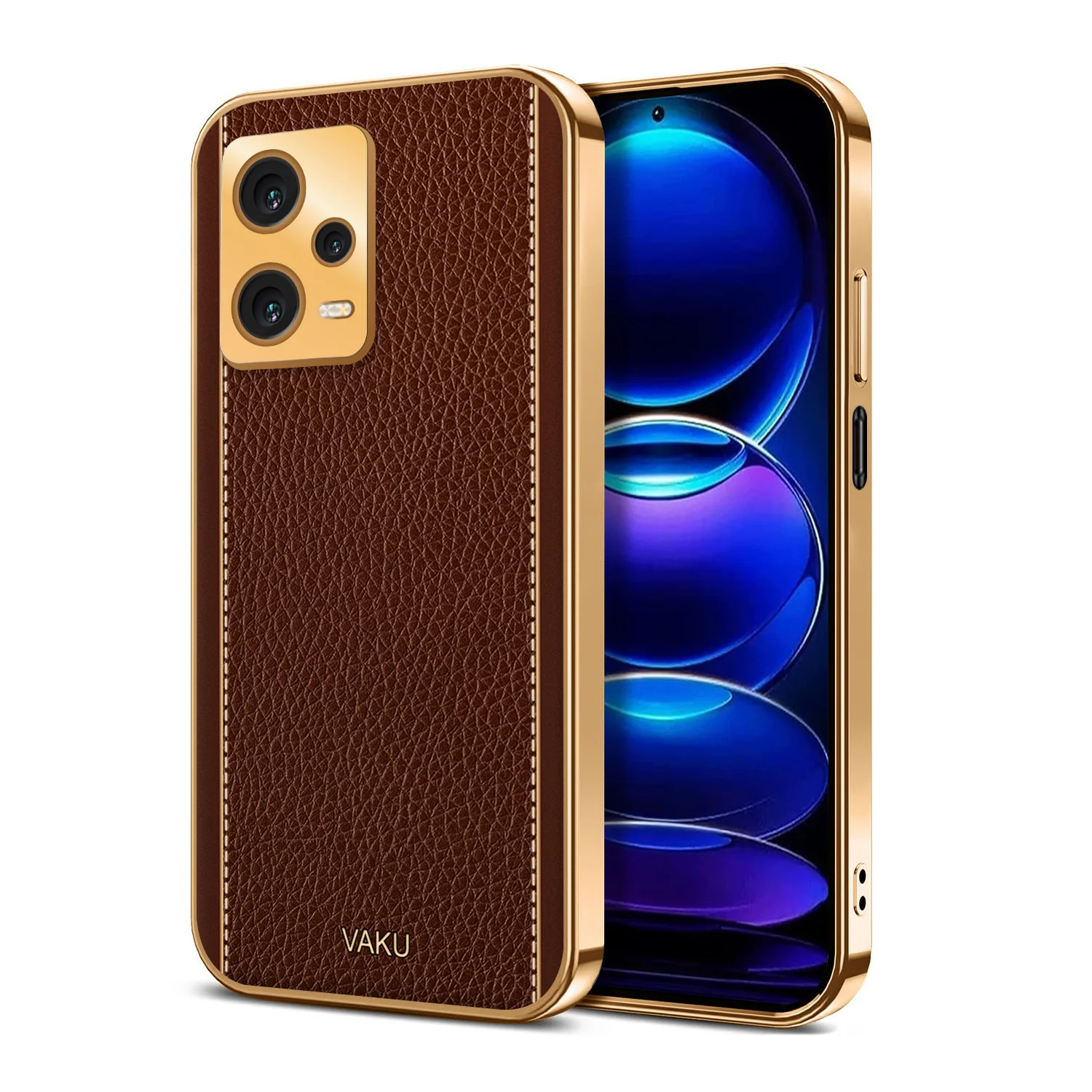 VakuĀ® Redmi Note 12 Pro Luxemberg Series Leather Stitched Gold Electroplated Soft TPU Back Cover - Image 6