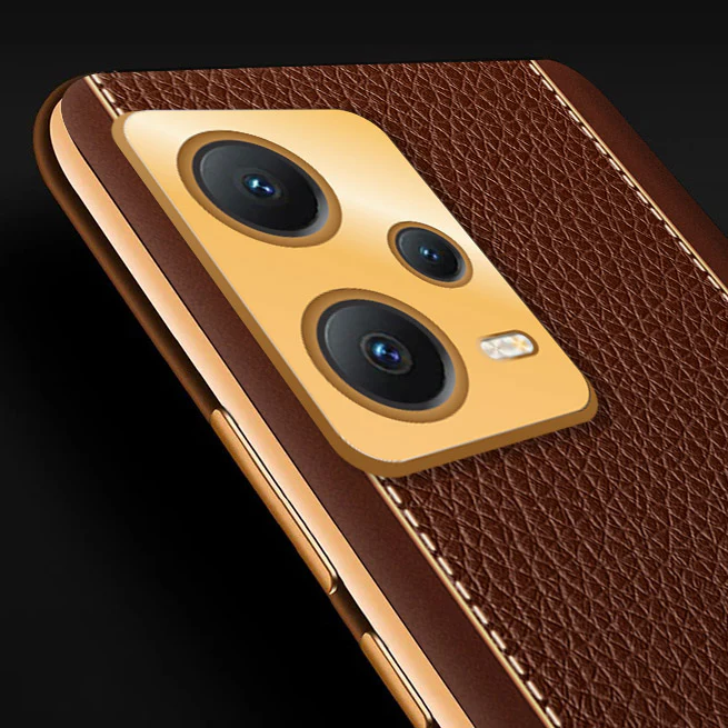 VakuĀ® Redmi Note 12 Pro Plus 5G Luxemberg Series Leather Stitched Gold Electroplated Soft TPU Back Cover - Image 2