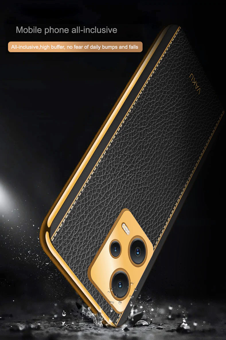 VakuĀ® Redmi Note 12 Pro Plus 5G Luxemberg Series Leather Stitched Gold Electroplated Soft TPU Back Cover - Image 8