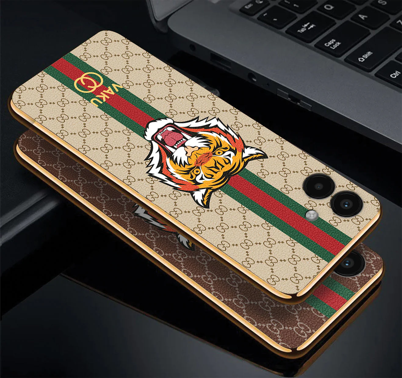 Vaku® Samsung Galaxy A04e Lynx Line Leather Stitched Gold Electroplated Soft TPU Back Cover Case - Image 3