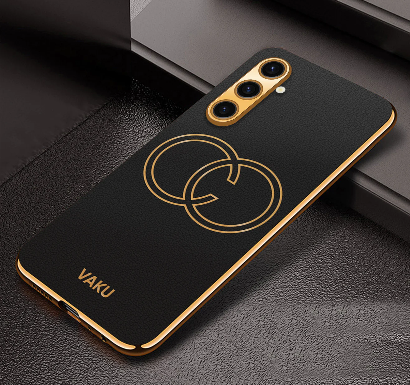 VakuĀ® Samsung Galaxy A04s Skylar Leather Pattern Gold Electroplated Soft TPU Back Cover - Image 4