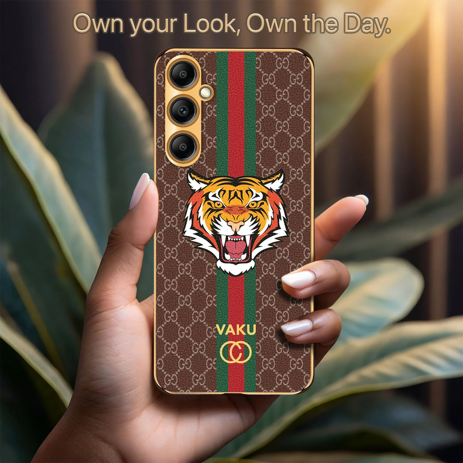 Vaku® Samsung Galaxy A14 5G Lynx Leather Stitched Gold Electroplated Soft TPU Back Cover Case - Image 12