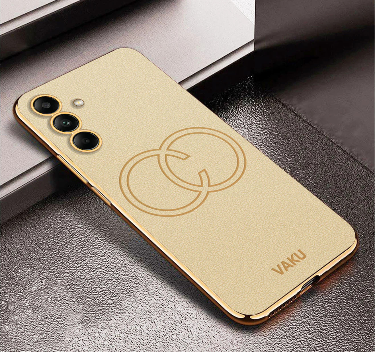 VakuĀ® Samsung Galaxy A15 5G Skylar Leather Pattern Gold Electroplated Soft TPU Back Cover