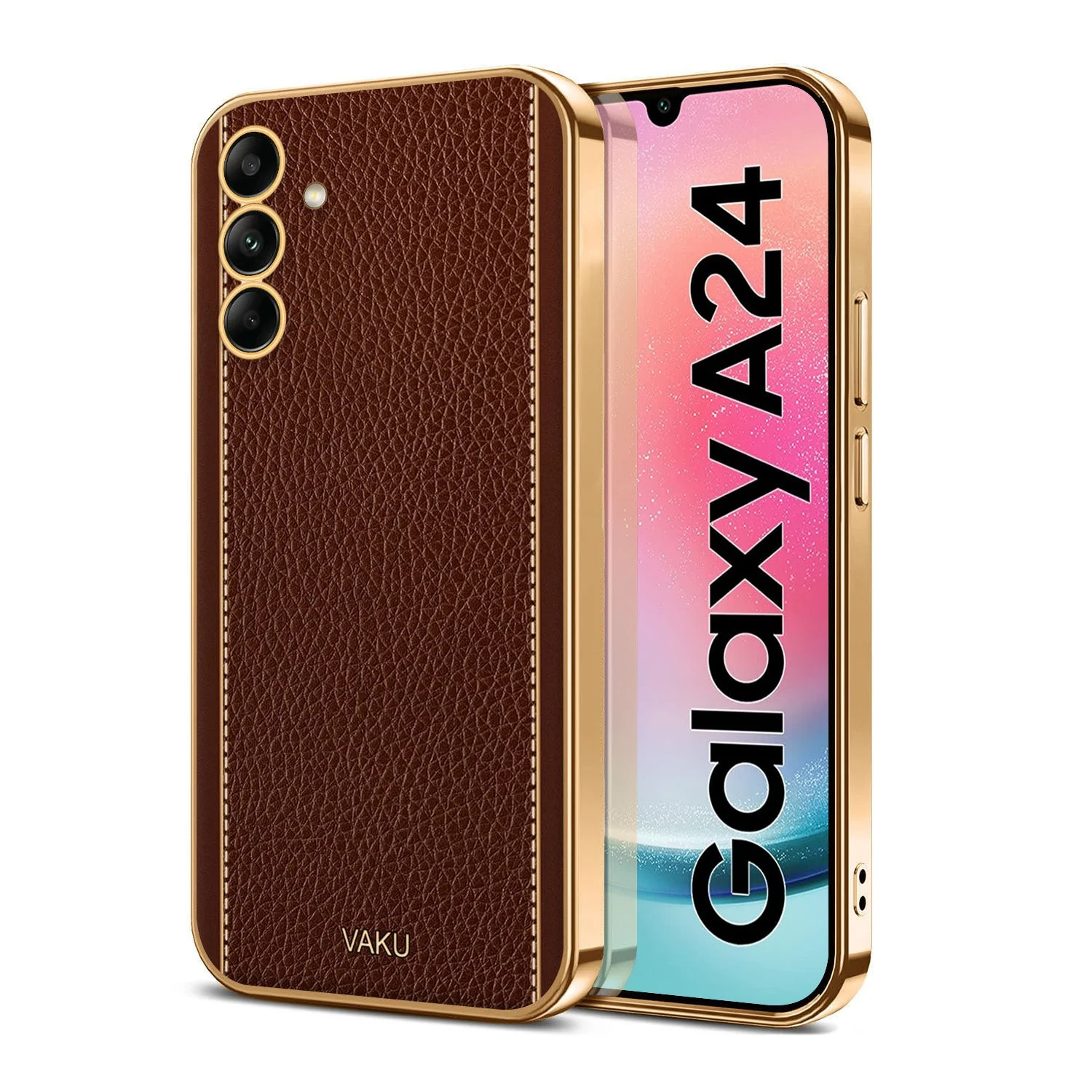 VakuĀ® Samsung Galaxy A24 4G Luxemberg Leather Pattern Gold Electroplated Soft TPU Back Cover - Image 3