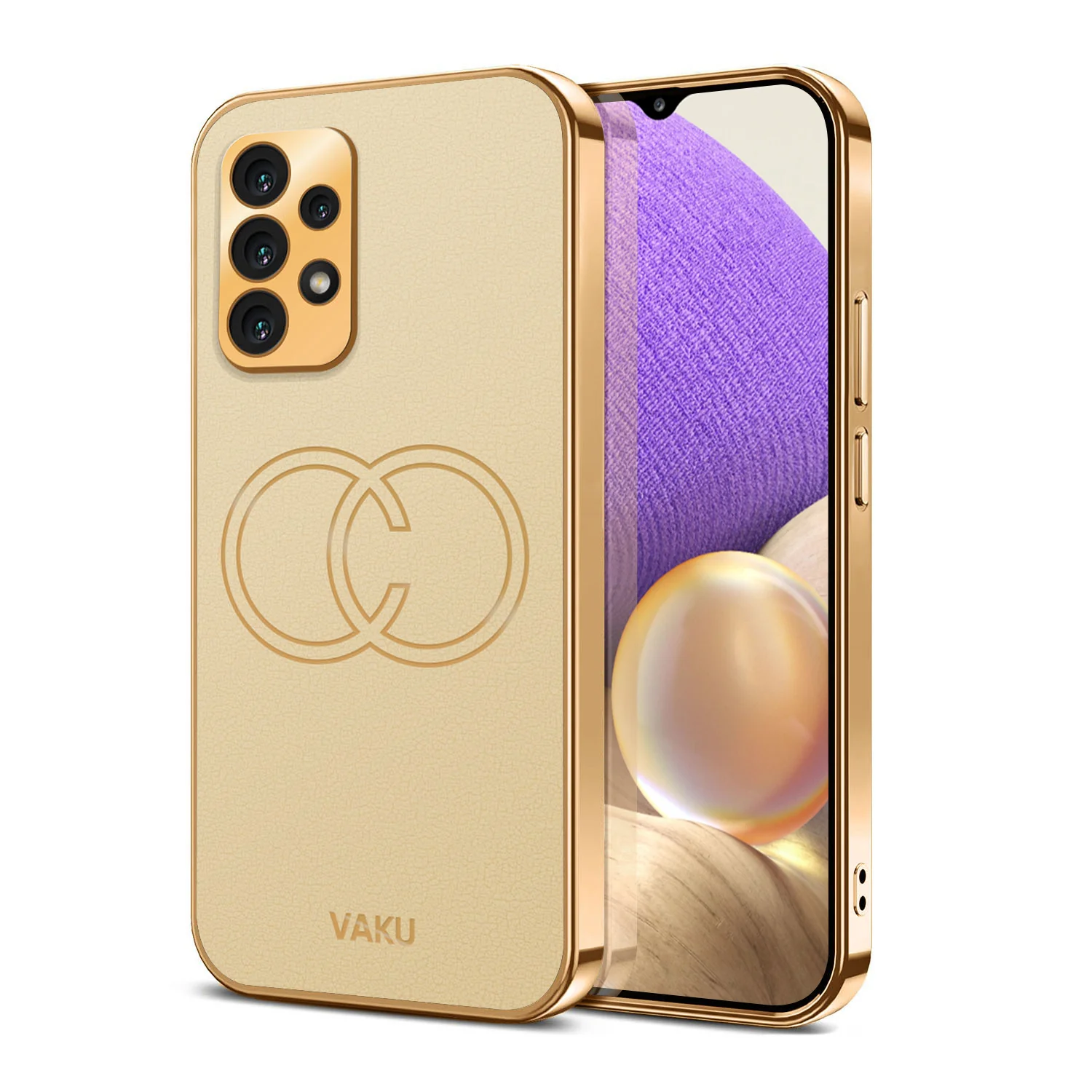VakuĀ® Samsung Galaxy A32 4G Skylar Leather Pattern Gold Electroplated Soft TPU Back Cover - Image 7
