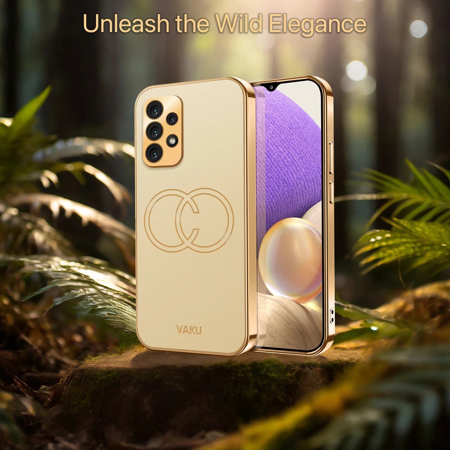 VakuĀ® Samsung Galaxy A32 4G Skylar Leather Pattern Gold Electroplated Soft TPU Back Cover - Image 9