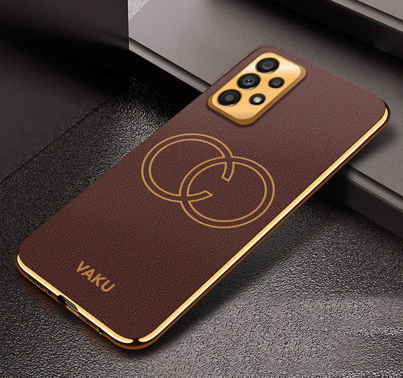 Vaku® Samsung Galaxy A33 5G Skylar Leather Pattern Gold Electroplated Soft TPU Back Cover - Image 5