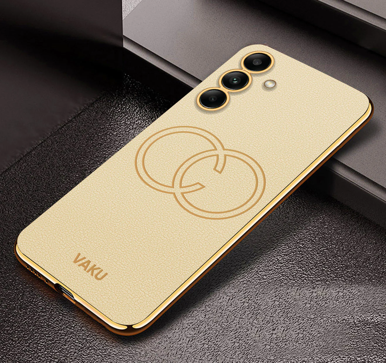 Vaku ® Samsung Galaxy A34 Skylar Leather Pattern Gold Electroplated Soft TPU Back Cover