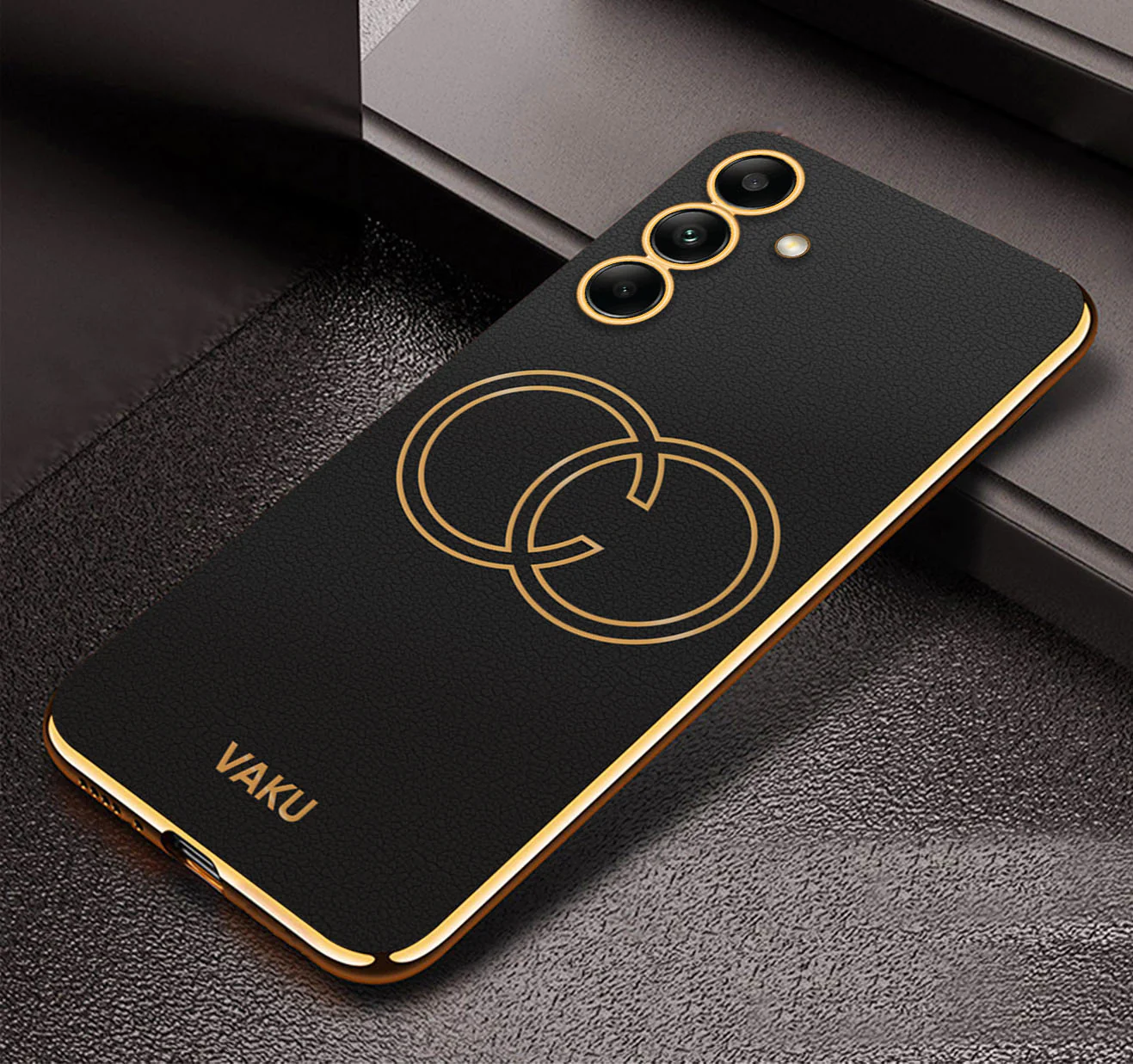 Vaku ® Samsung Galaxy A34 Skylar Leather Pattern Gold Electroplated Soft TPU Back Cover - Image 5