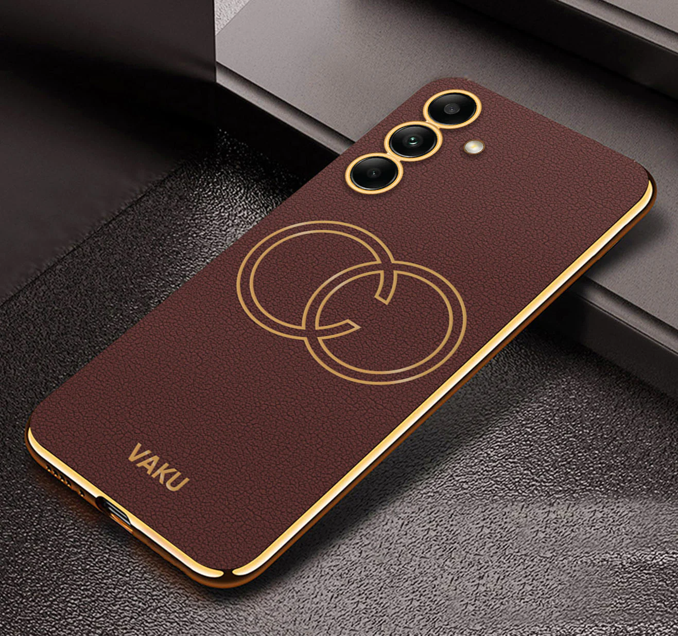 VakuĀ® Samsung Galaxy A54 Skylar Leather Pattern Gold Electroplated Soft TPU Back Cover - Image 8