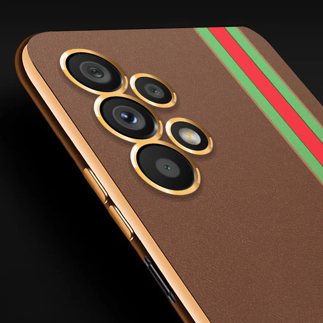 Vaku® Samsung Galaxy A73 5G Felix Line Leather Stitched Gold Electroplated Soft TPU Back Cover - Image 2