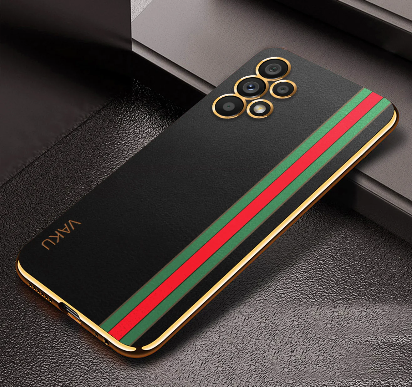 Vaku® Samsung Galaxy A73 5G Felix Line Leather Stitched Gold Electroplated Soft TPU Back Cover - Image 4