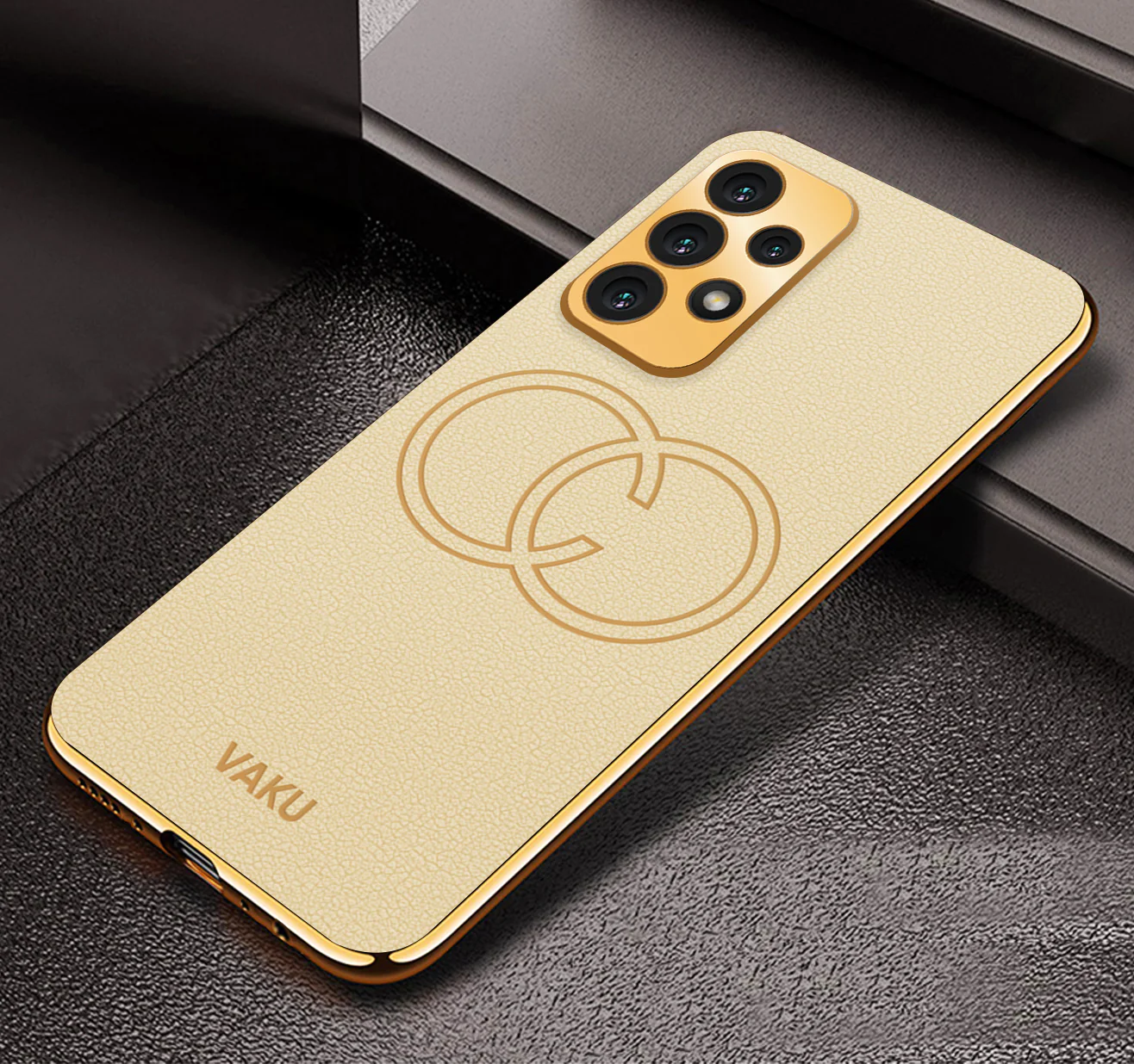Vaku® Samsung Galaxy A73 5G Skylar Leather Pattern Gold Electroplated Soft TPU Back Cover