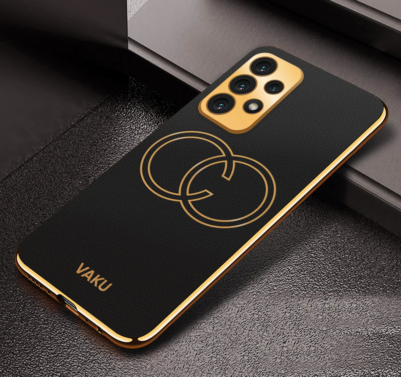 Vaku® Samsung Galaxy A73 5G Skylar Leather Pattern Gold Electroplated Soft TPU Back Cover - Image 6