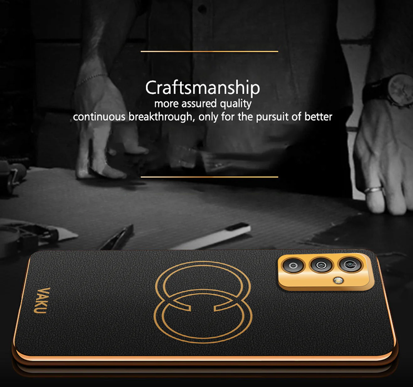 VakuĀ® Samsung Galaxy F23 5G Skylar Leather Pattern Gold Electroplated Soft TPU Back Cover - Image 3