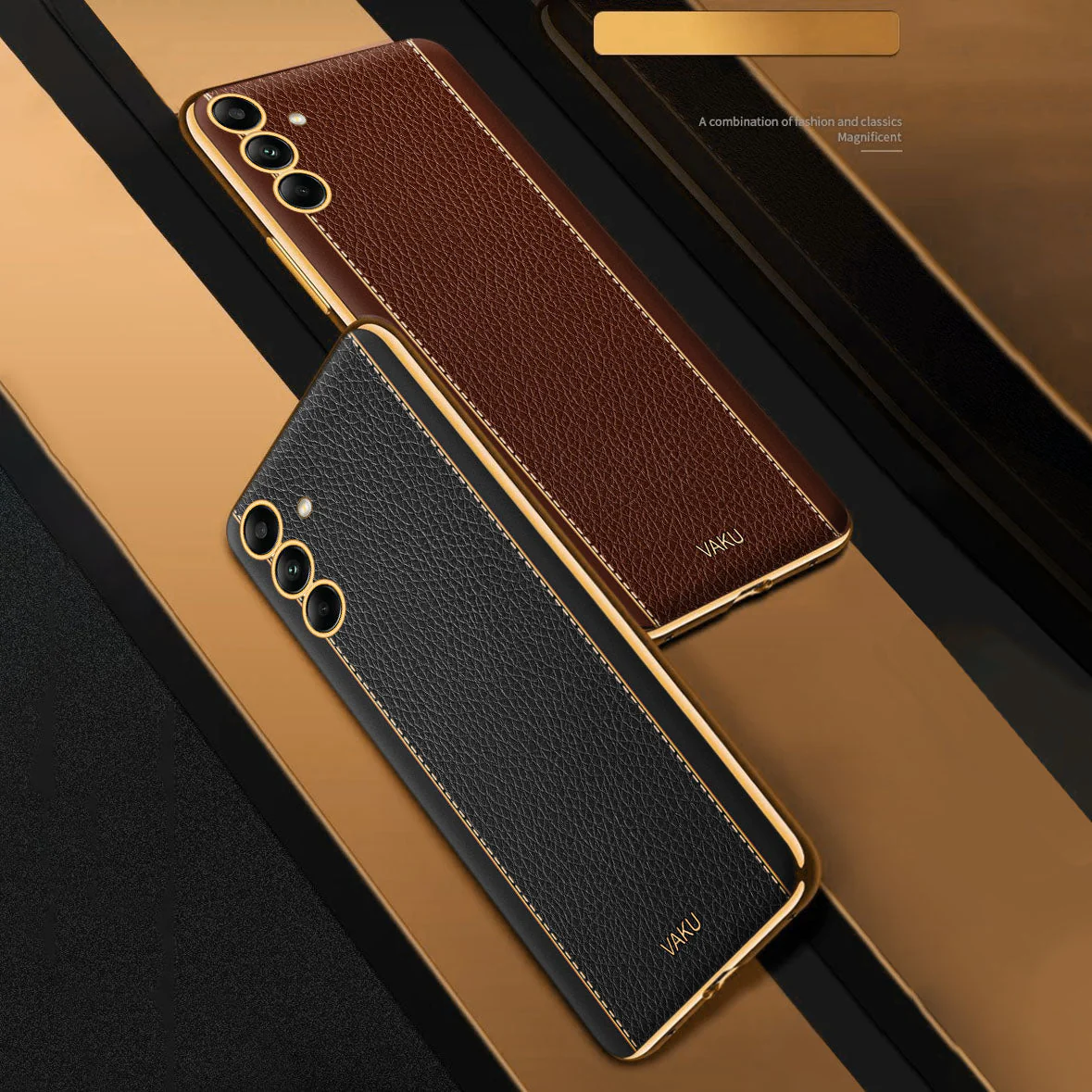 VakuĀ® Samsung Galaxy M14 5G Luxemberg Leather Pattern Gold Electroplated Soft TPU Back Cover - Image 3
