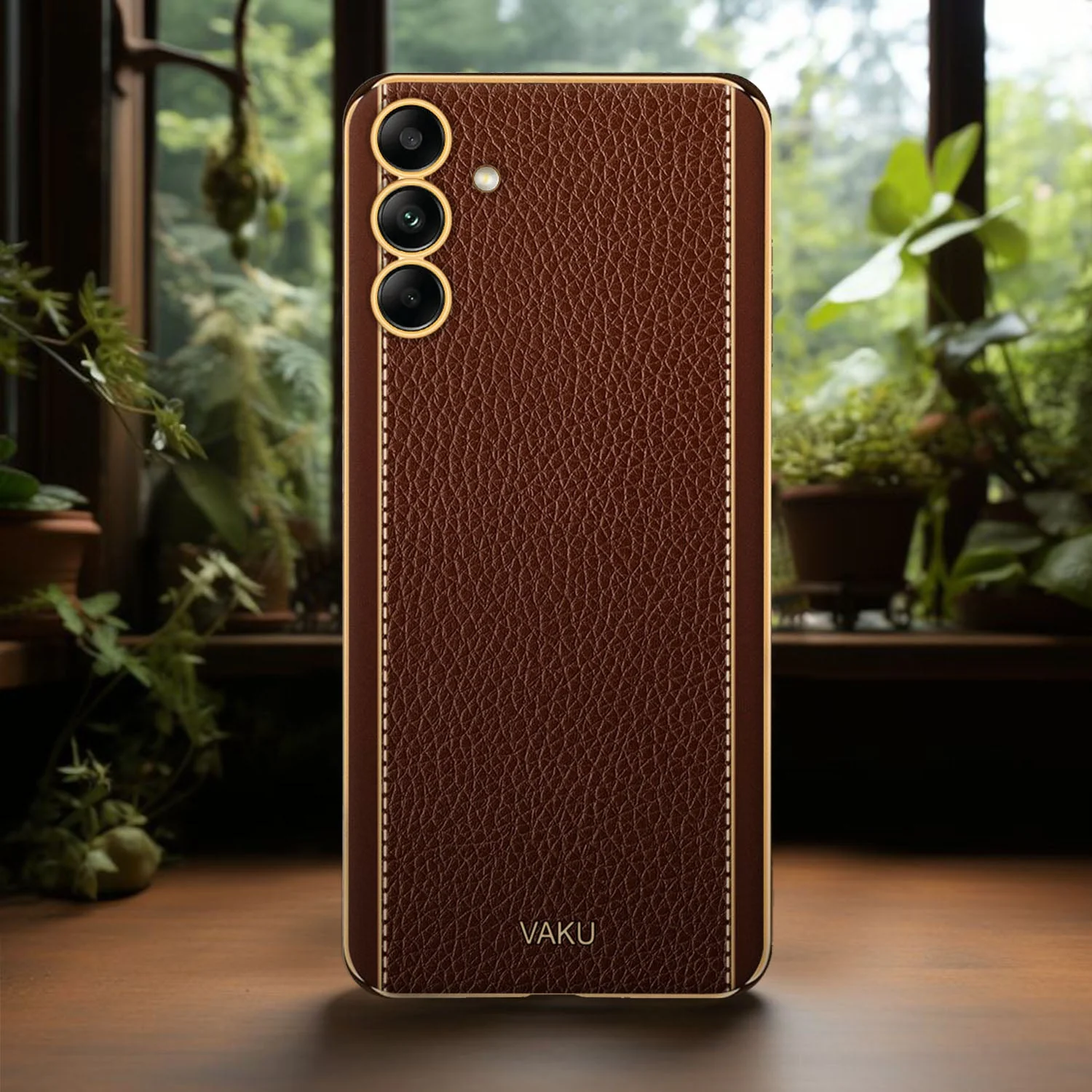 Vaku ® Samsung Galaxy M34 5G Luxemberg Leather Pattern Gold Electroplated Soft TPU Back Cover - Image 11
