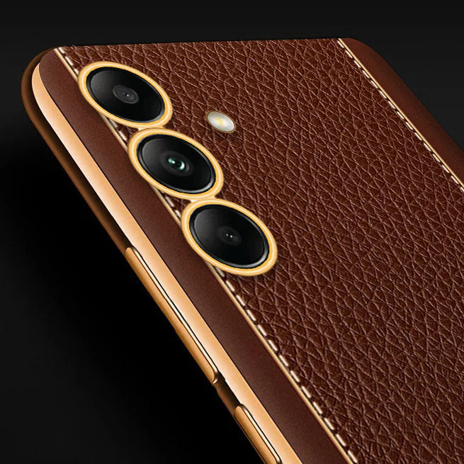 Vaku ® Samsung Galaxy M34 5G Luxemberg Leather Pattern Gold Electroplated Soft TPU Back Cover - Image 3