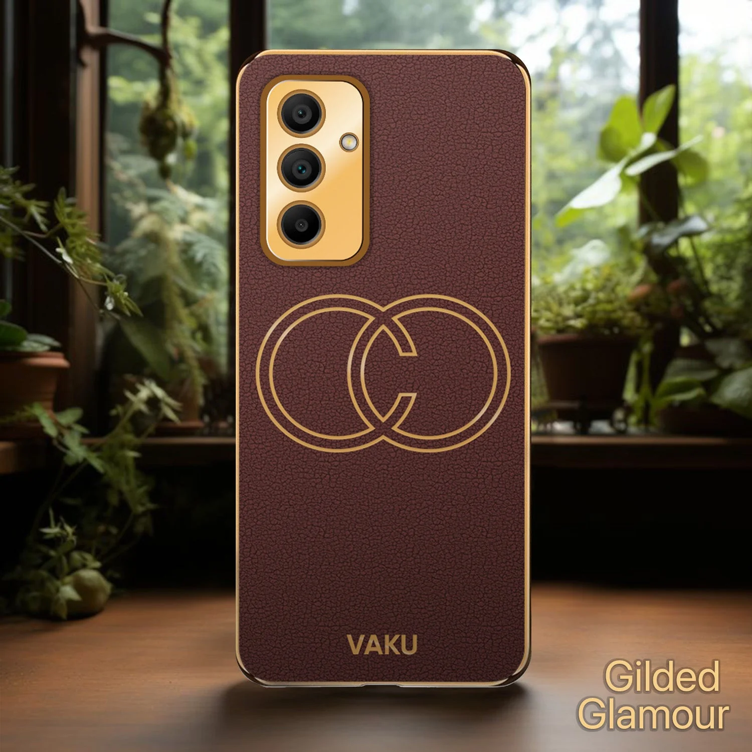 Vaku ® Samsung Galaxy M34 5G Skylar Leather Pattern Gold Electroplated Soft TPU Back Cover - Image 13
