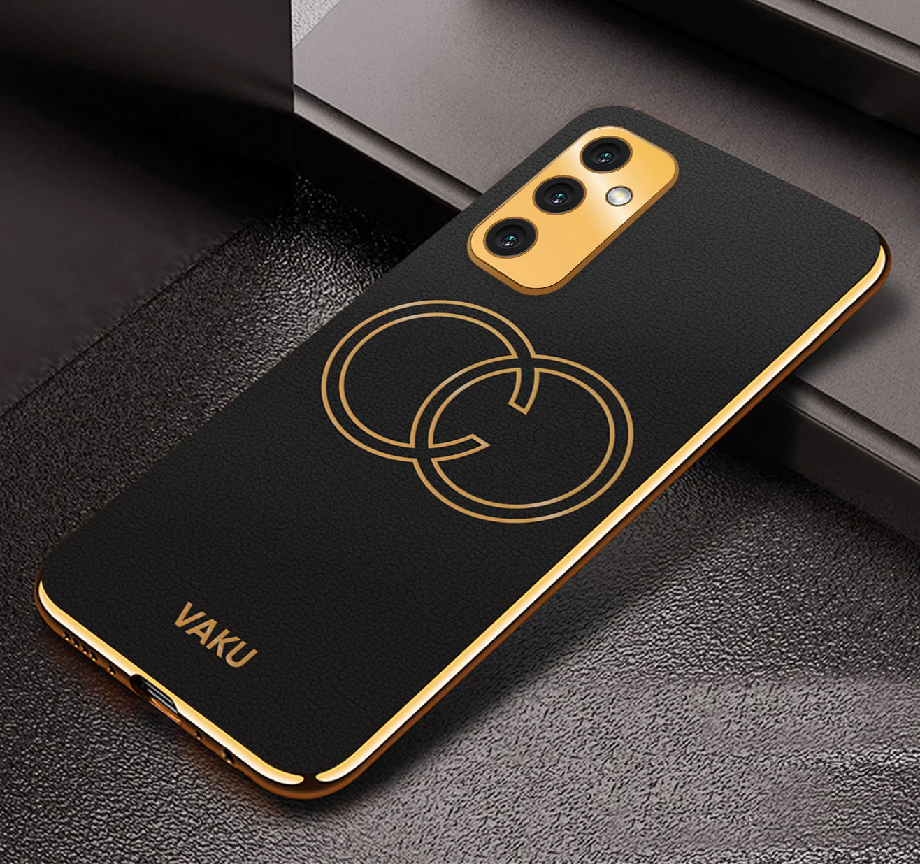 VakuĀ® Samsung Galaxy M52 5G Skylar Leather Pattern Gold Electroplated Soft TPU Back Cover - Image 2