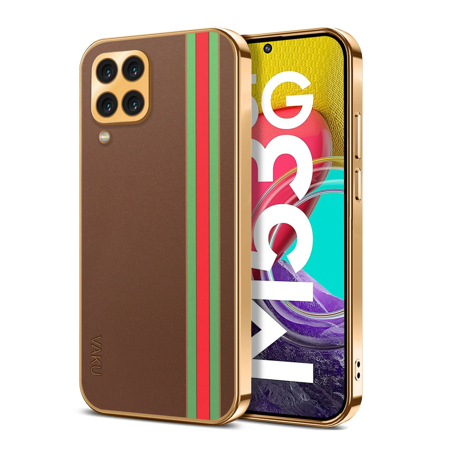 VakuĀ® Samsung Galaxy M53 5G Felix Line Leather Stitched Gold Electroplated Soft TPU Back Cover Case - Image 11