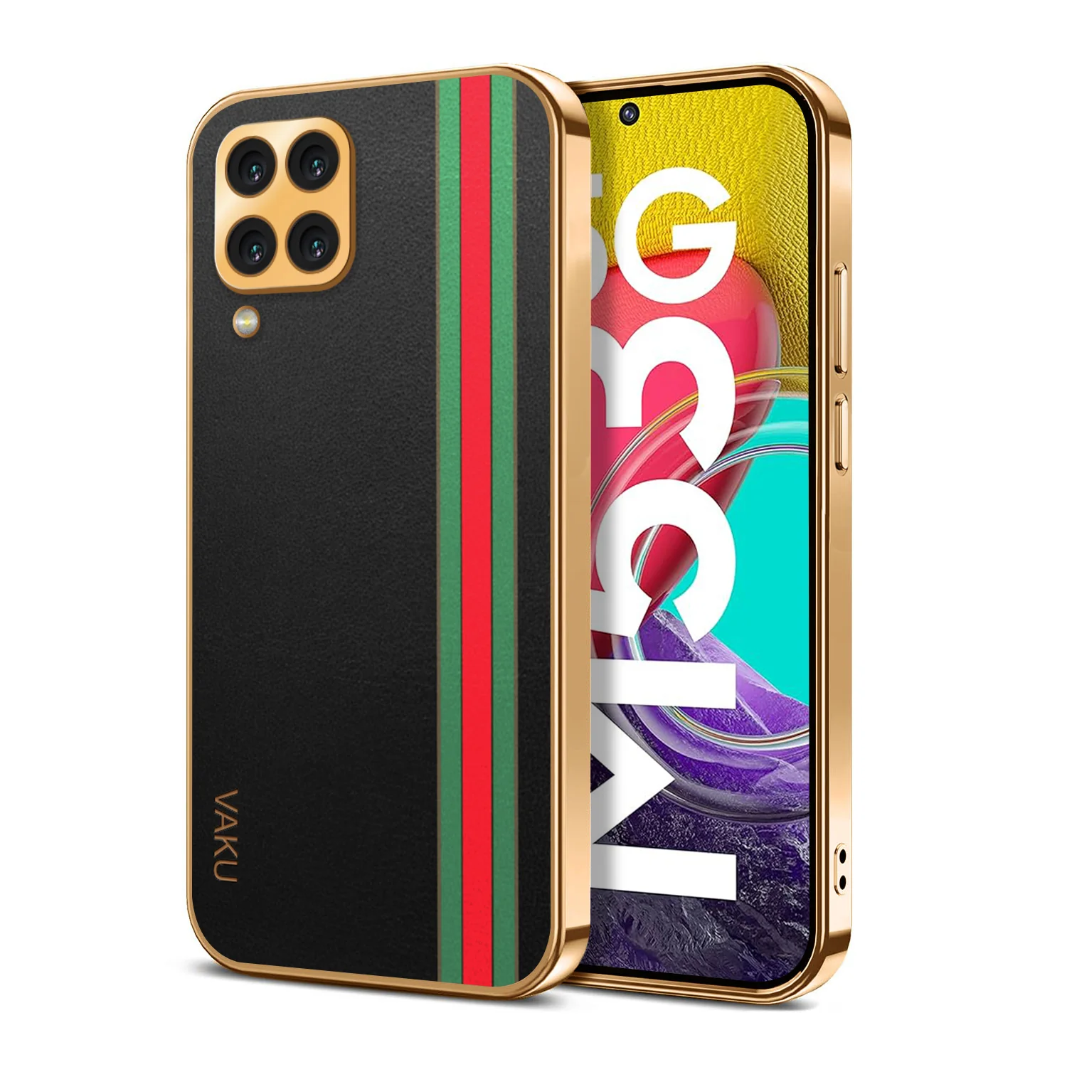 VakuĀ® Samsung Galaxy M53 5G Felix Line Leather Stitched Gold Electroplated Soft TPU Back Cover Case - Image 9