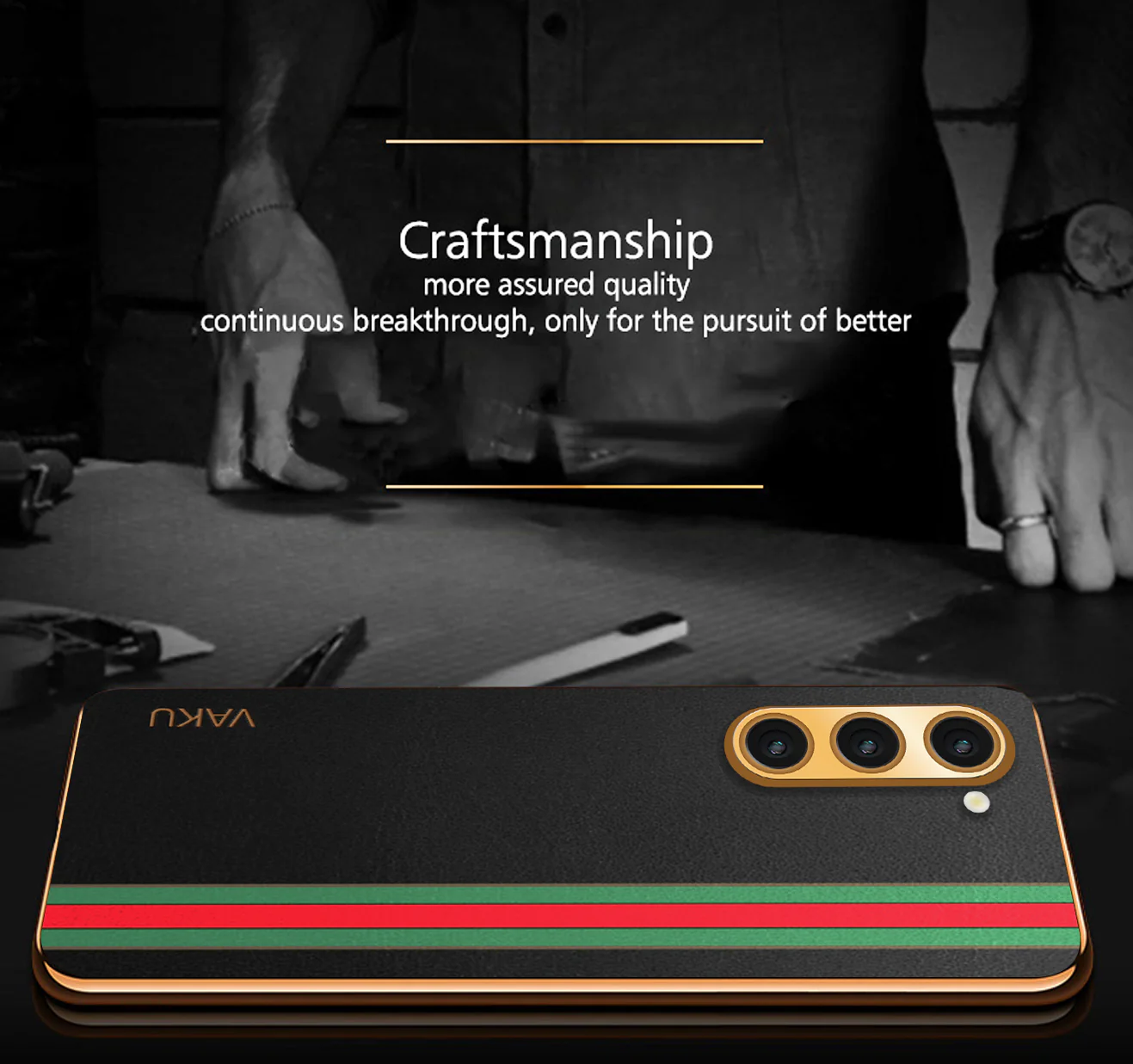 Vaku® Samsung Galaxy S21 FE Felix Line Leather Stitched Gold Electroplated Soft TPU Back Cover - Image 3