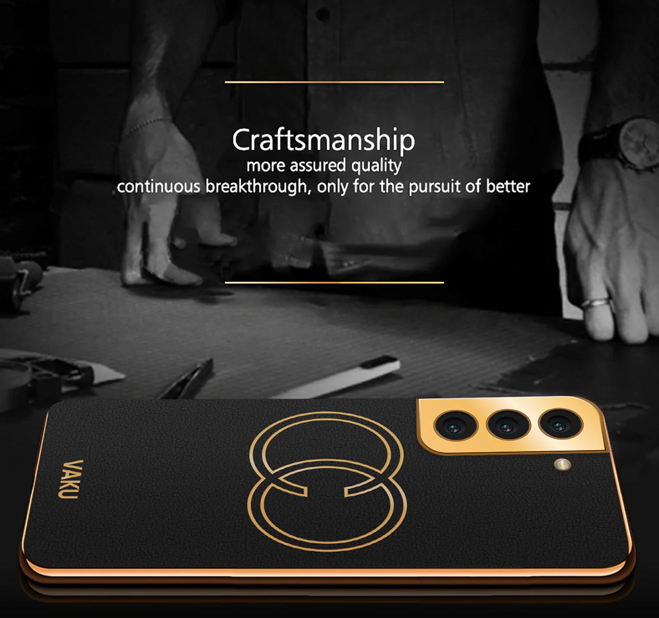 Vaku ® Samsung Galaxy S21 FE Skylar Leather Pattern Gold Electroplated Soft TPU Back Cover - Image 3
