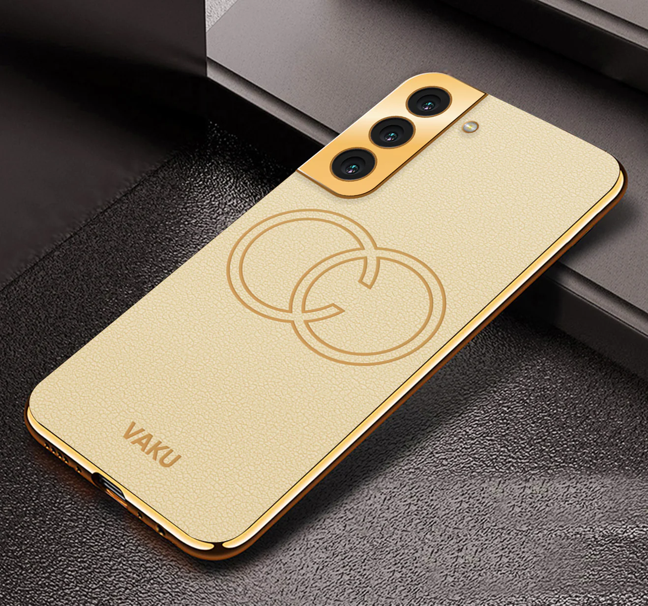 VakuĀ® Samsung Galaxy S22 Skylar Leather Pattern Gold Electroplated Soft TPU Back Cover