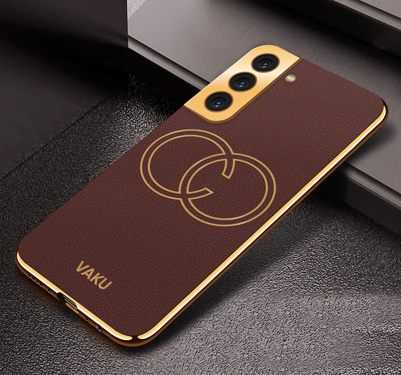 VakuĀ® Samsung Galaxy S22 Skylar Leather Pattern Gold Electroplated Soft TPU Back Cover - Image 6