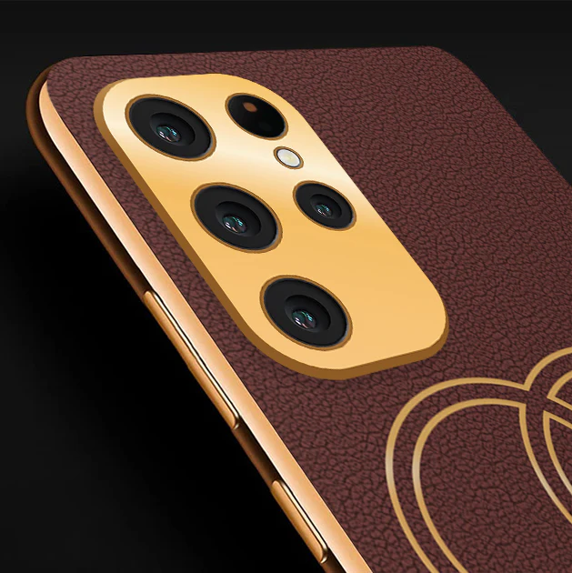 VakuĀ® Samsung Galaxy S23 Ultra Skylar Leather Pattern Gold Electroplated Soft TPU Back Cover - Image 2