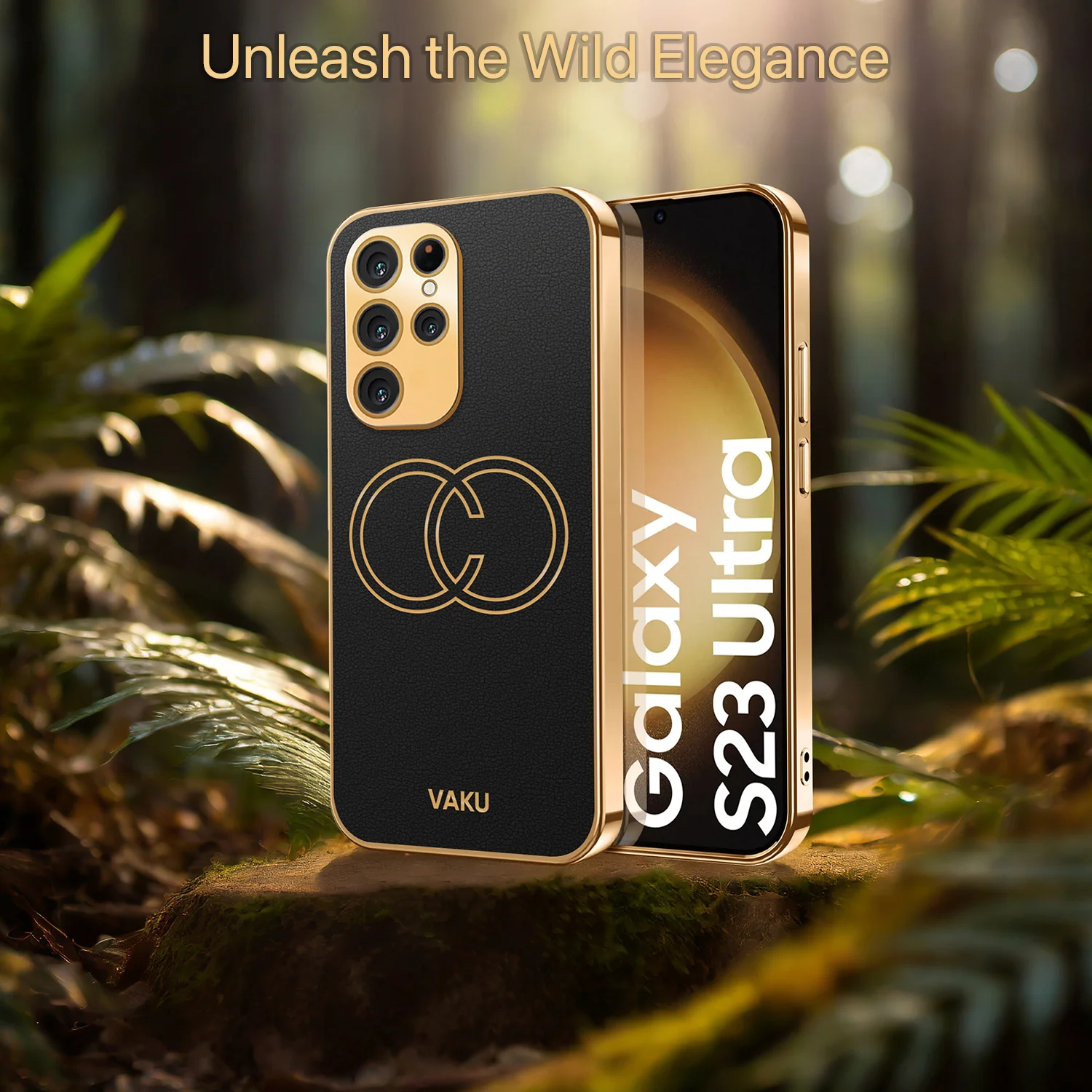 VakuĀ® Samsung Galaxy S23 Ultra Skylar Leather Pattern Gold Electroplated Soft TPU Back Cover - Image 6