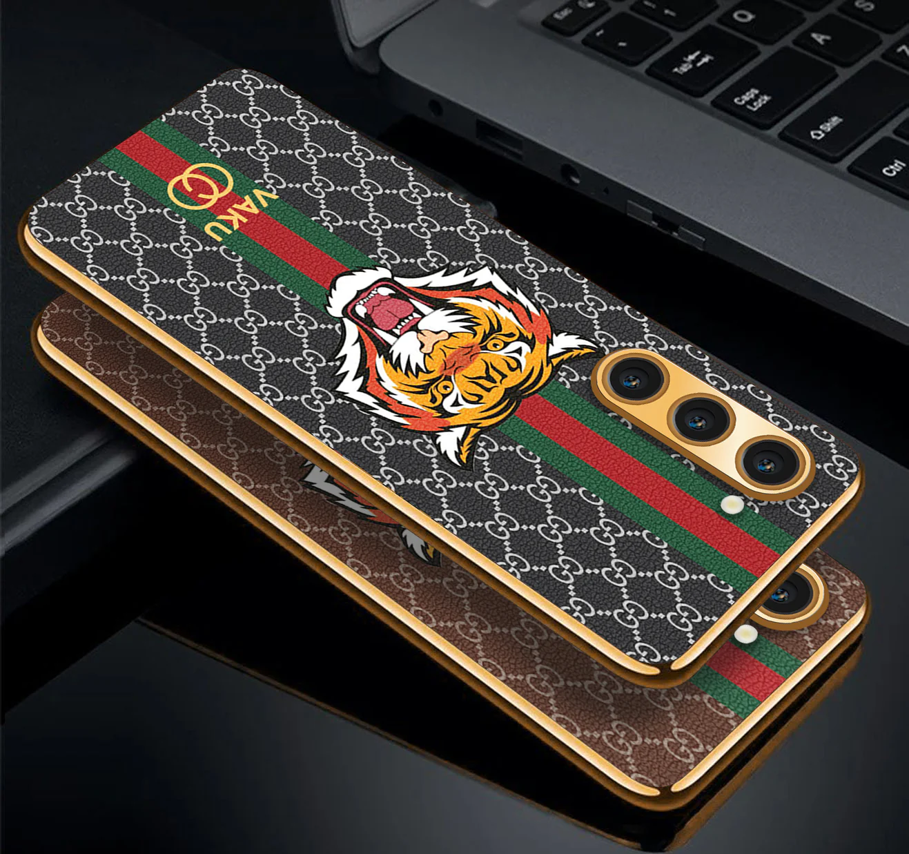 VakuĀ® Samsung Galaxy S23 Plus Lynx Leather Stitched Gold Electroplated Soft TPU Back Cover Case - Image 7