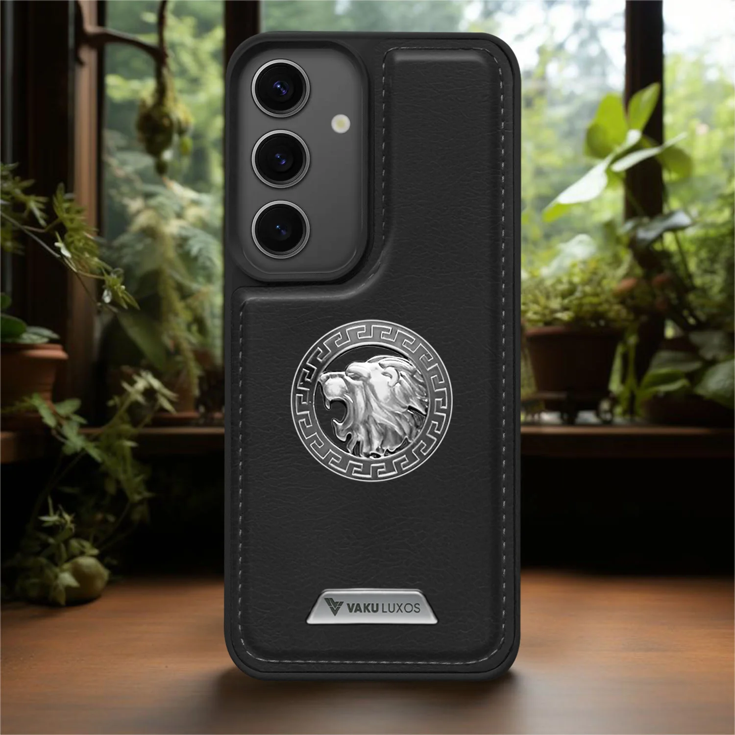 Vaku ® Samsung Galaxy S24 FE Regal Shield Metal Lion Engraved Leather Back Cover - Image 13